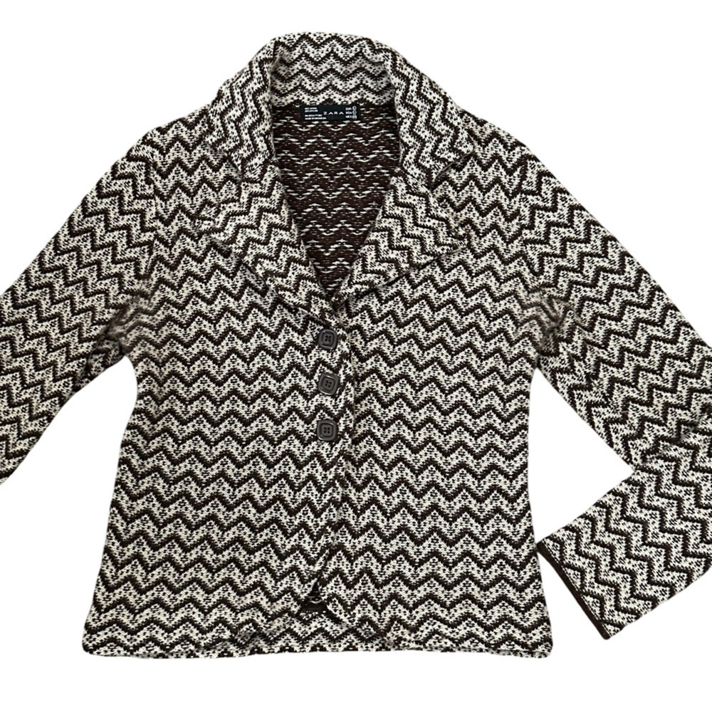 ZARA wool blend Brown Button Textured Jacket Sz L A